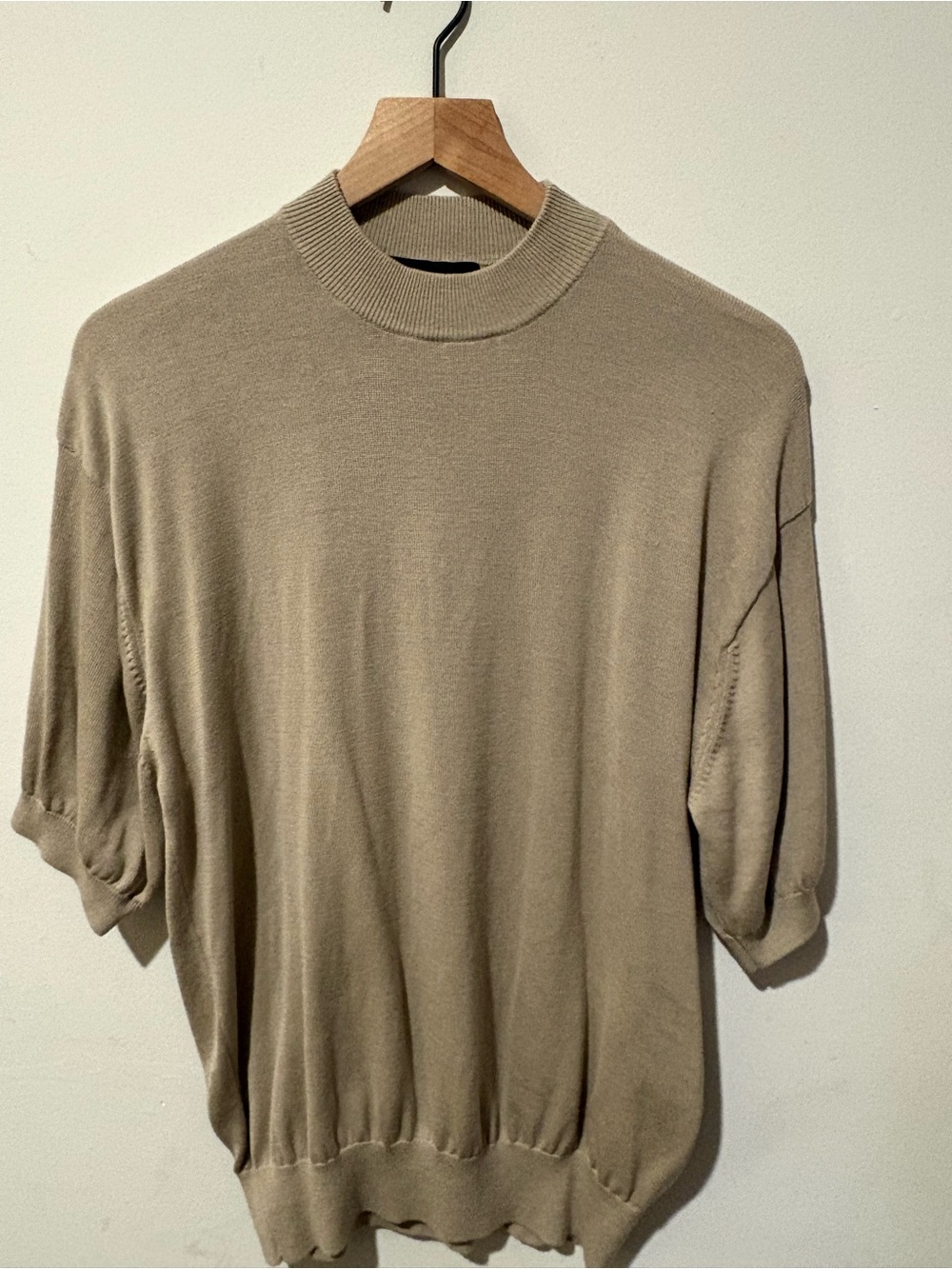 Classic Crewneck Short-Sleeve Sweater in Taupe